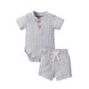 Ledy Champswiin Summer Newborn Baby Boy Girl Clothes Set Ribbed Outfits Unisex Infant Solid Short Sleeve Tops Shorts 2PCS view 1