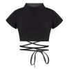 easyforever Kids Big Girls Basic Ballet Jazz Modern Dance Gymnastics Sash Tie Waist Crop Top Active Sport Shirts Black Short Sleeves 6 view 1