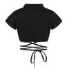 easyforever Kids Big Girls Basic Ballet Jazz Modern Dance Gymnastics Sash Tie Waist Crop Top Active Sport Shirts Black Short Sleeves 6 view 2