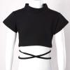 easyforever Kids Big Girls Basic Ballet Jazz Modern Dance Gymnastics Sash Tie Waist Crop Top Active Sport Shirts Black Short Sleeves 6 view 3