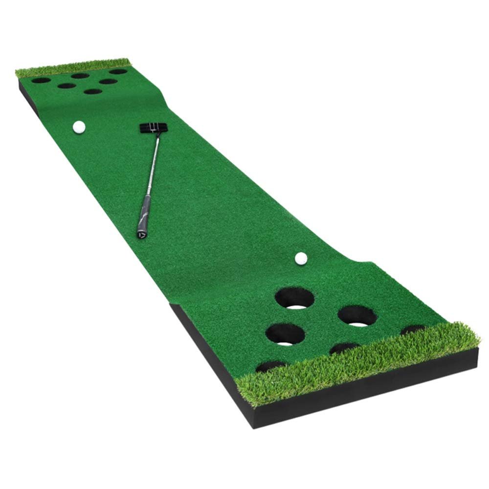 qiuqiu 12-Hole Golf Putting Green Mat,Golf Putting Trainer for Indoor and Outdoor Sports Goods with 6 Golf Balls,1 Putters,Portable Golf Practice Mat-A