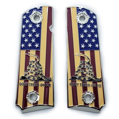 1911 Grips Full Size for Colt Rock Island Springfield Taurus & Clones Don't Tread On Me Grips Nickel Base Color