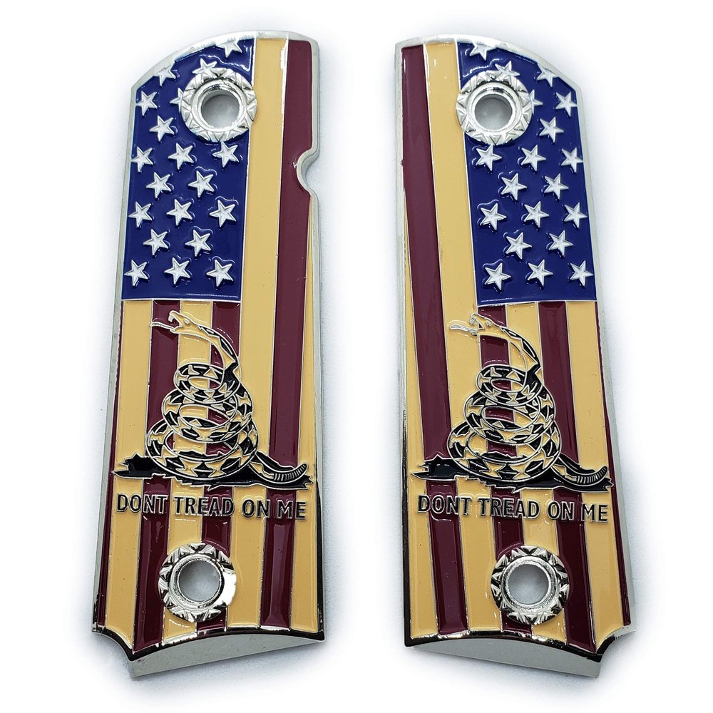1911 Grips Full Size for Colt Rock Island Springfield Taurus & Clones Don't Tread On Me Grips Nickel Base Color