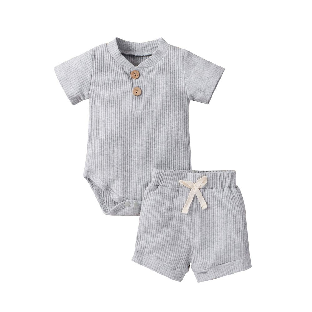 Ledy Champswiin Summer Newborn Baby Boy Girl Clothes Set Ribbed Outfits Unisex Infant Solid Short Sleeve Tops Shorts 2PCS