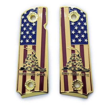 1911 Grips Full Size for Colt Rock Island Springfield Taurus & Clones Don't Tread On Me Grips Gold Plated Base Color