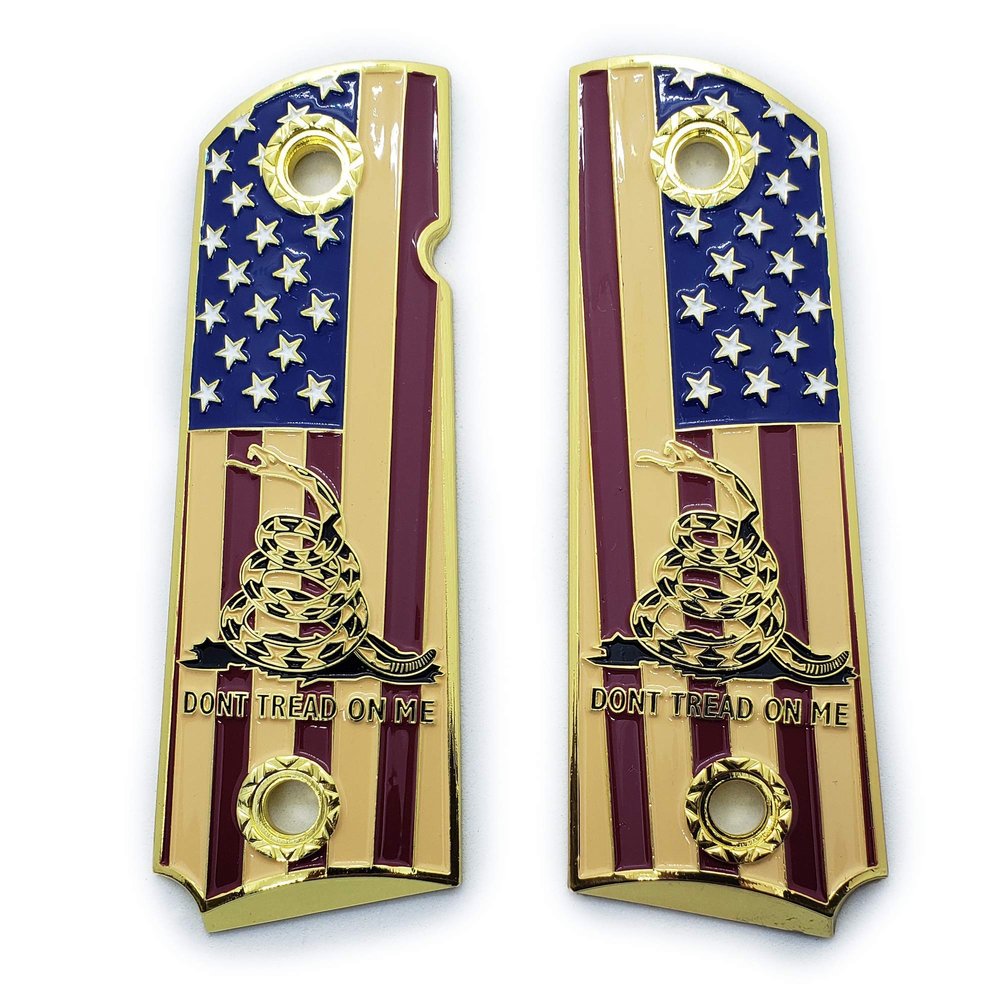 1911 Grips Full Size for Colt Rock Island Springfield Taurus & Clones Don't Tread On Me Grips Gold Plated Base Color
