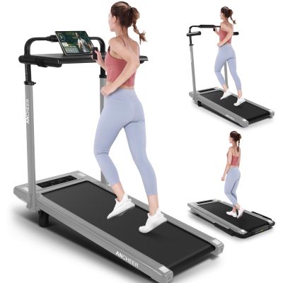 ANCHEER Walking Pad with Desk 47-50.5 Inch Adjustable Height, 6 in 1 Treadmill with 8% Incline for Home Workstation, Folding Treadmill 300lbs Weight Capacity/Ultra-Quiet/Installation-Free(Purple)
