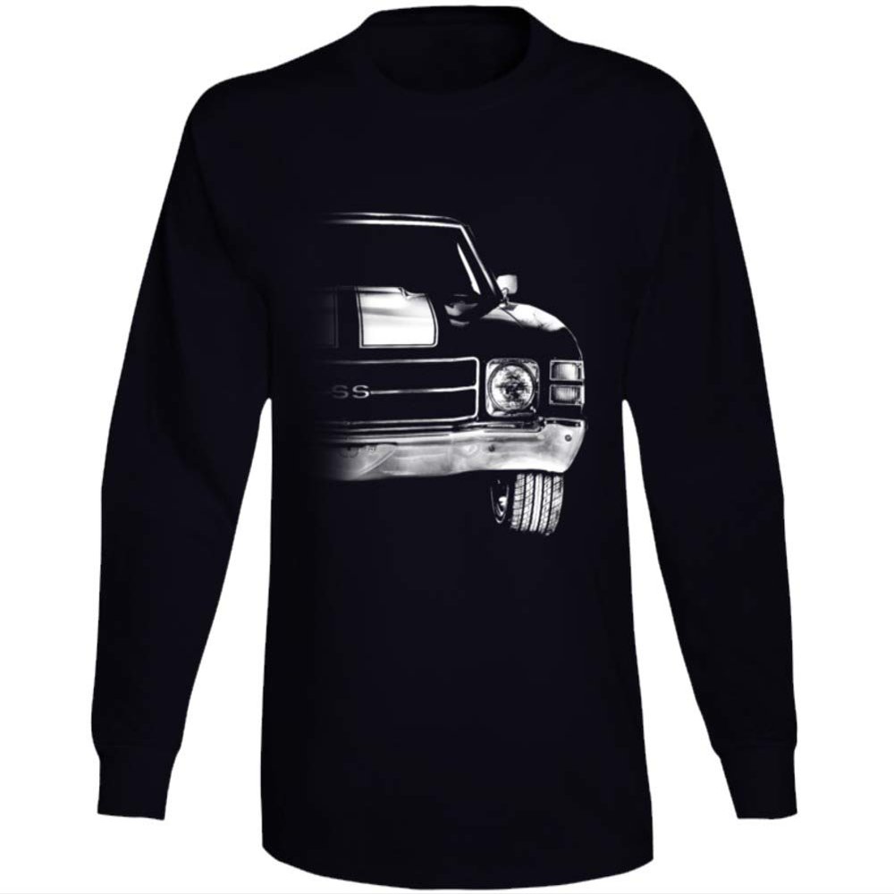 1971 Chevy Chevelle Ss Front Half Grill View Silhouette Long Sleeve T Shirt L Black