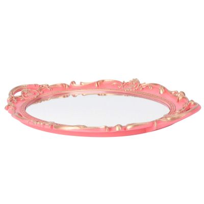 ABOOFAN Mirror Tray Jewelry Organizer Vintage Vanity Makeup Tray Round Jewelry Trinket Dish Bling Cosmetic Perfume Bottle Tray Home Decor Pink