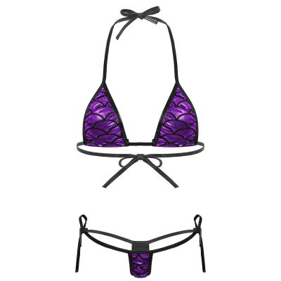 Active Women Lingerie Set Halter Neck Self-tie Bra Top with G-String Briefs Underwear (Color : Purple, Size : One Size)