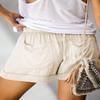 ANFTFH Women Cotton Short Comfy Drawstring Casual Elastic Waist Pocketed Shorts Pants Khaki L view 4