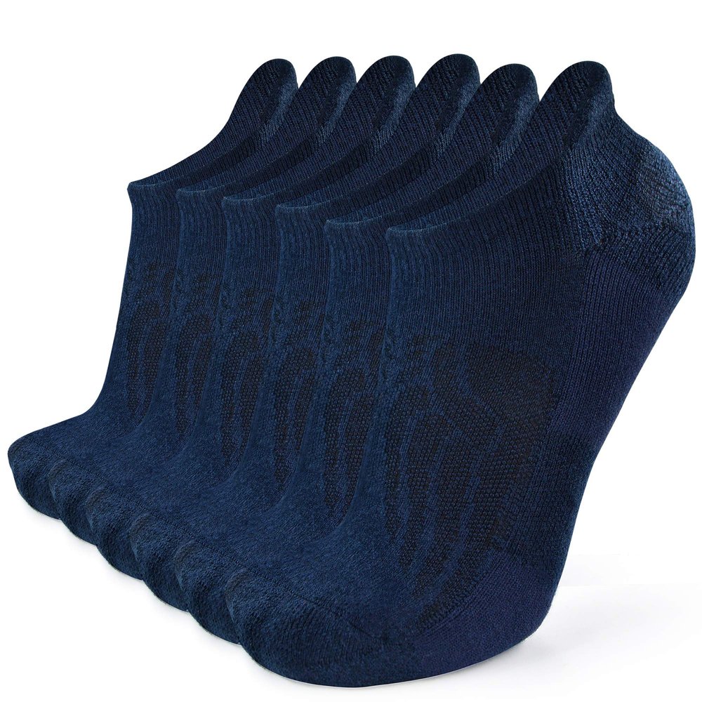 Busy Socks Mens Thick Wool Work Socks Size 13, Women's Wool Ankle Cushioned Heel Elastic Top Athletic Sport Low Cut Browning Socks, Navy, Large, 6 Pairs