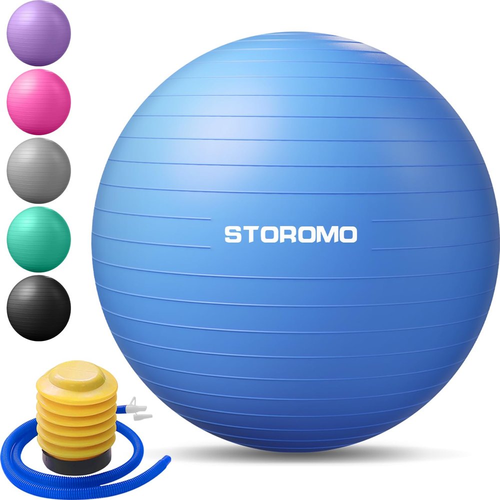 STOROMO Exercise Ball,Yoga Ball(with Exercise Tutorial)Extra Thick Non-Slip,Holds 2500 lbs, Workout Ball for Pregnancy Birthing and Balance Stability (Blue, 65cm/25.6in)