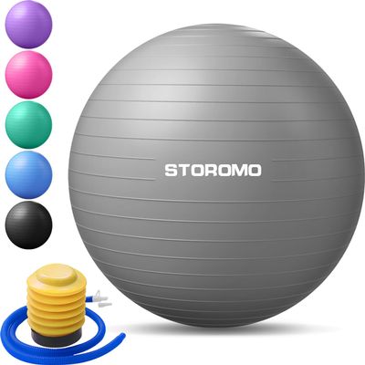 STOROMO Exercise Ball,Yoga Ball(with Exercise Tutorial)Extra Thick Non-Slip,Holds 2500 lbs, Workout Ball for Pregnancy Birthing and Balance Stability (Silver, 65cm/25.6in)