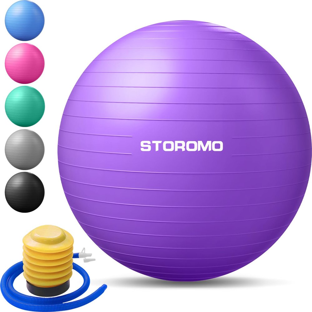 STOROMO Exercise Ball,Yoga Ball(with Exercise Tutorial)Extra Thick Non-Slip,Holds 2500 lbs, Workout Ball for Pregnancy Birthing and Balance Stability (Purple, 65cm/25.6in)