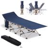 Outsunny Folding Camping Cot for Adults with Carry Bag, Side Pocket, Outdoor Portable Sleeping Bed for Travel, Camp, Vacation, 330 lbs. Capacity, Blue view 1
