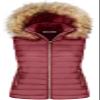 BodiLove Women's Zipper Cuffed Sleeve Neckline Padded Quilted Faux Fur Hooded Vest Burgundy view 1