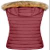 BodiLove Women's Zipper Cuffed Sleeve Neckline Padded Quilted Faux Fur Hooded Vest Burgundy view 2