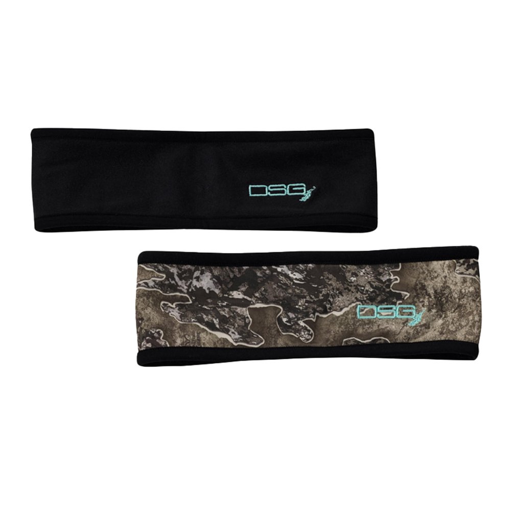 DSG Outerwear Womens Reversible Hunting Soft Headbands for Women, Camo & Solid Micro Fleece Ear Warmer, Licensed Realtree & Black/Realtree Excape, Cold Weather Headband.