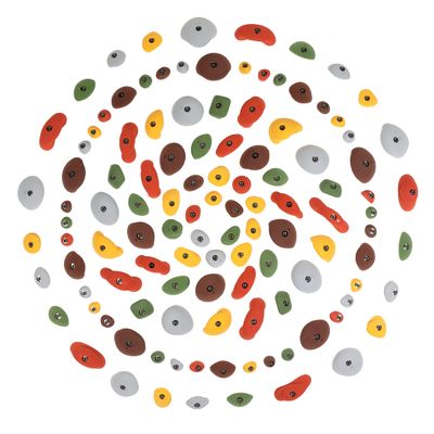Atomik Rock Climbing Holds Set of 115 Bolt-On Steep Wall Style Slopers, Jugs, Pinches, and Crimps in Assorted Earth Tones