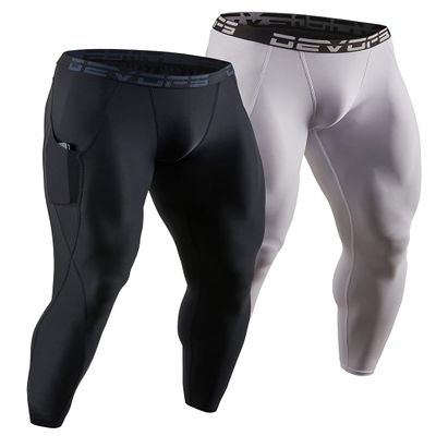 DEVOPS Men's Thermal Underwear Pants, Athletic Leggings Base Layer Bottoms with Fly (X-Large, Black/White)