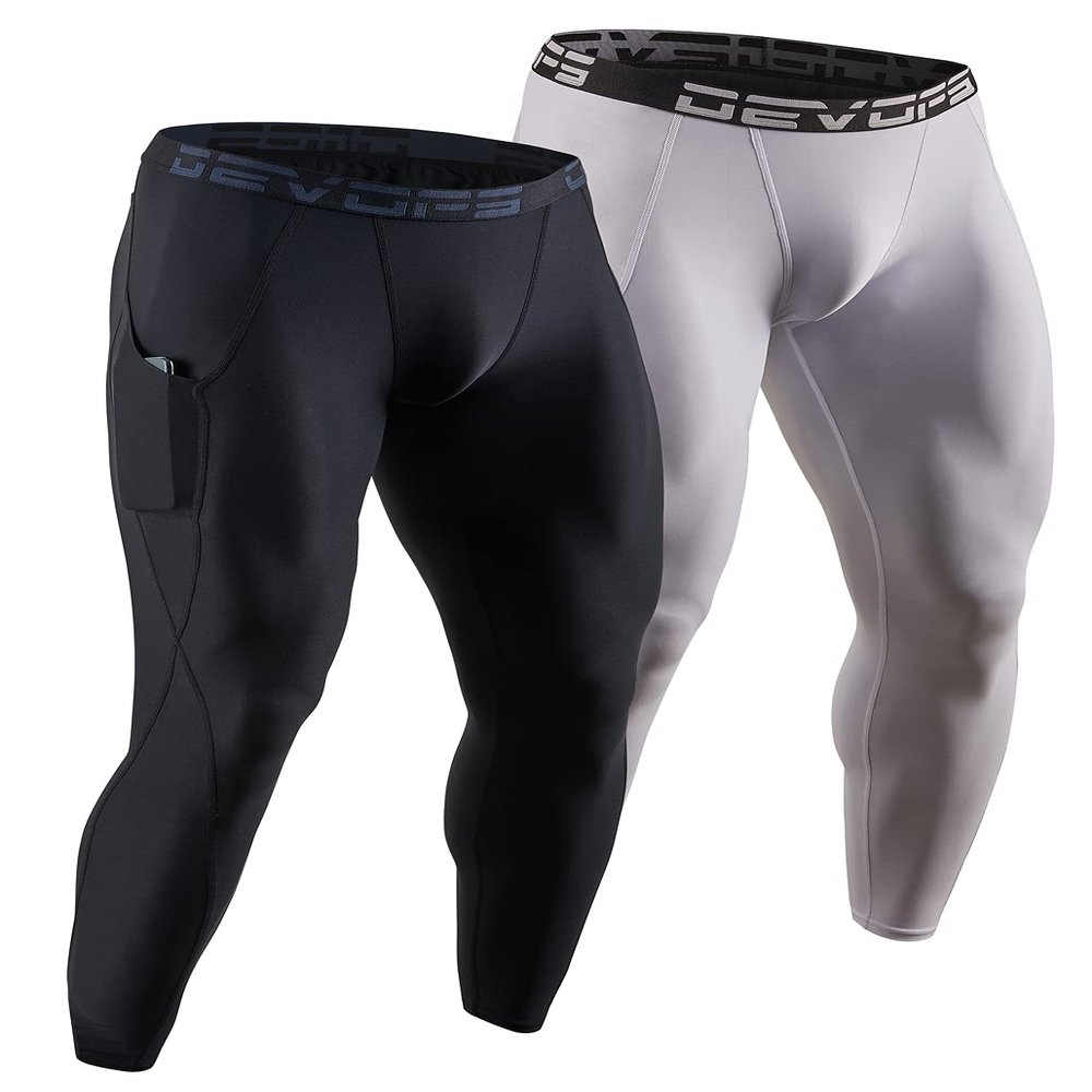 DEVOPS Men's Thermal Underwear Pants, Athletic Leggings Base Layer Bottoms with Fly (X-Large, Black/White)