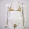 ACSUSS Women Floral Handmade Crochet Lingerie Suit Hollow Out Bikini Set Two-Piece Micro Swimsuit Beige M view 2