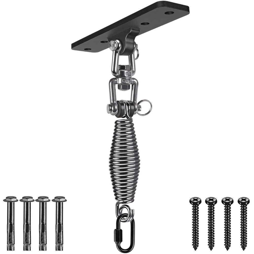 Dolibest Heavy Bag Hanger, Wall Ceiling Mount Hook 360 Rotation Wood Beam Holder Body Weight Strength Training Systems, Wood Beam Holder with Spring and 1 Carabiner, 4Wood Screws for Wooden Sets
