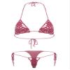 ACSUSS Women Floral Handmade Crochet Lingerie Suit Hollow Out Bikini Set Two-Piece Micro Swimsuit Watermelon Red M view 1