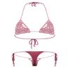 ACSUSS Women Floral Handmade Crochet Lingerie Suit Hollow Out Bikini Set Two-Piece Micro Swimsuit Watermelon Red M view 2
