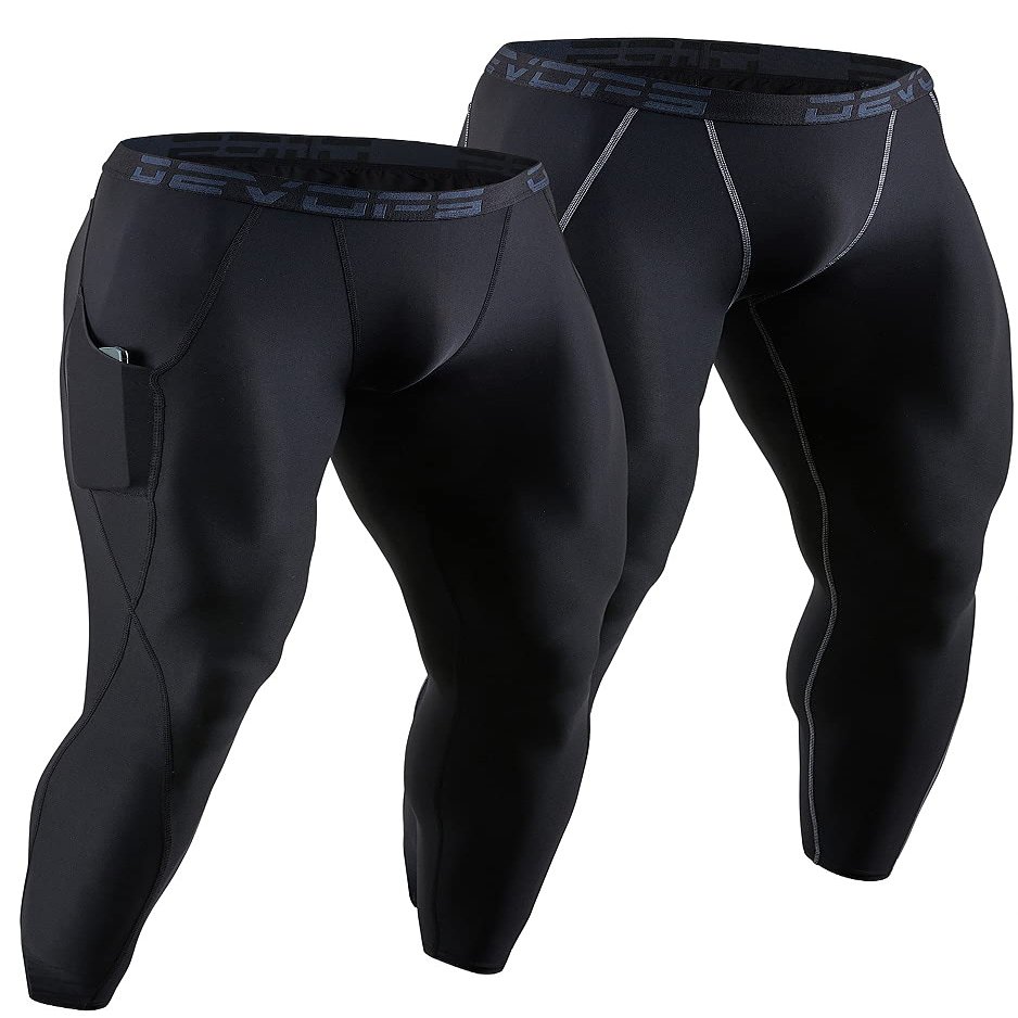 DEVOPS Men's Thermal Underwear Pants, Athletic Leggings Base Layer Bottoms with Fly (Small, Black/Black)