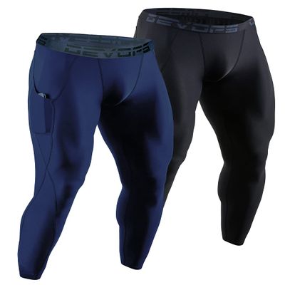 DEVOPS Men's Thermal Underwear Pants, Athletic Leggings Base Layer Bottoms with Fly (X-Large, Black/Navy)