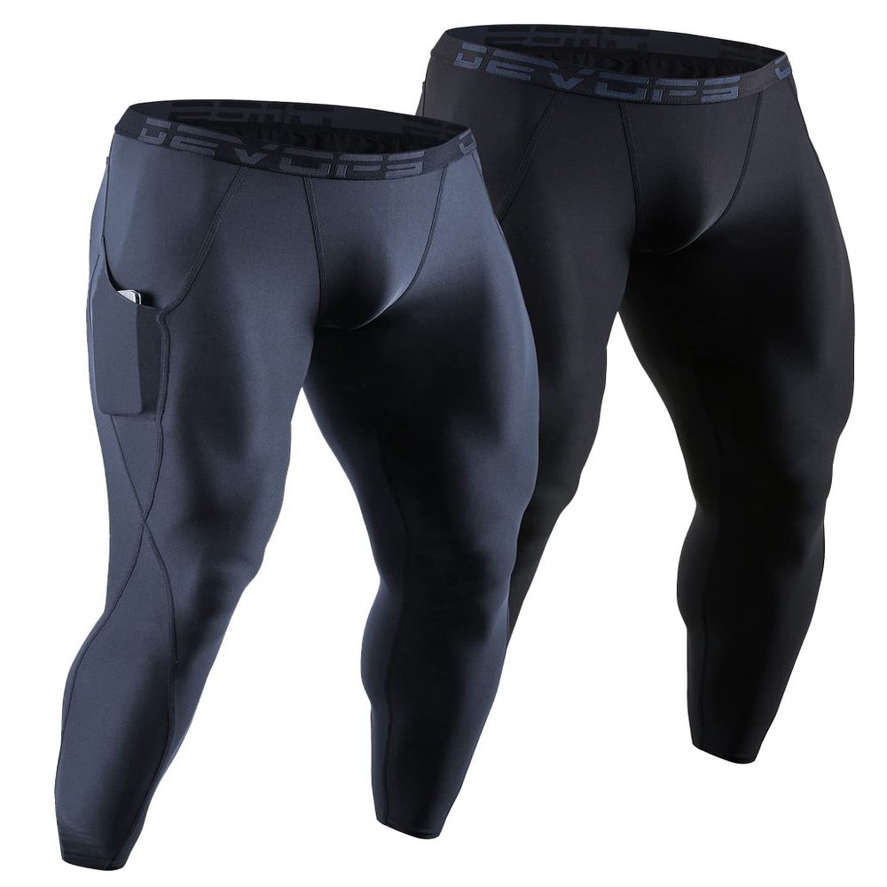 DEVOPS Men's Thermal Underwear Pants, Athletic Leggings Base Layer Bottoms with Fly (Small, Black/Charcoal)