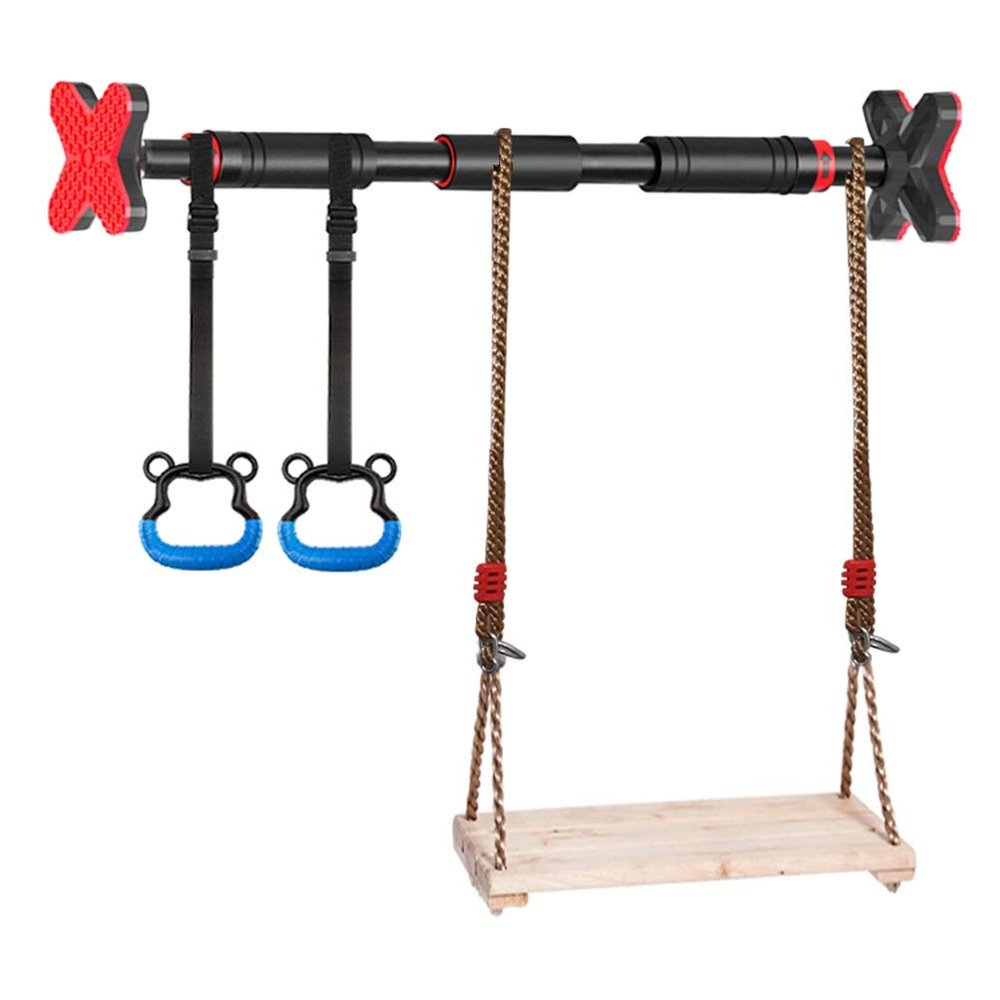 Pull-Up Bars Portable Steel Horizontal Bar, Wall-Mounted Sports and Fitness Training Pole, with Children's Ring and Swing, Load 250kg, 70-145CM (Size : 70-96CM)