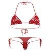 ACSUSS Women Floral Handmade Crochet Lingerie Suit Hollow Out Bikini Set Two-Piece Micro Swimsuit Red M view 1