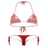 ACSUSS Women Floral Handmade Crochet Lingerie Suit Hollow Out Bikini Set Two-Piece Micro Swimsuit Red M view 2
