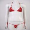 ACSUSS Women Floral Handmade Crochet Lingerie Suit Hollow Out Bikini Set Two-Piece Micro Swimsuit Red M view 3