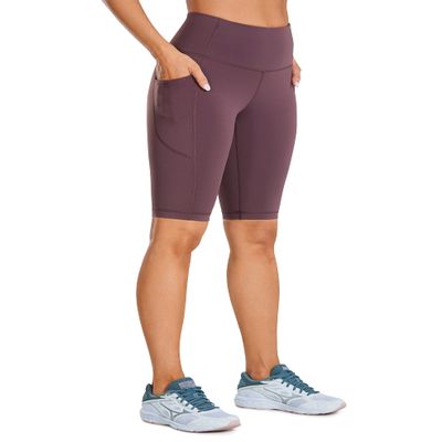 CRZ YOGA Women's Naked Feeling Long Biker Shorts - 10'' High Waisted Workout Gym Running Spandex Shorts Side Pockets Arctic Plum Large