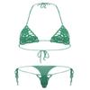 ACSUSS Women Floral Handmade Crochet Lingerie Suit Hollow Out Bikini Set Two-Piece Micro Swimsuit Green M view 1