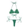 ACSUSS Women Floral Handmade Crochet Lingerie Suit Hollow Out Bikini Set Two-Piece Micro Swimsuit Green M view 4