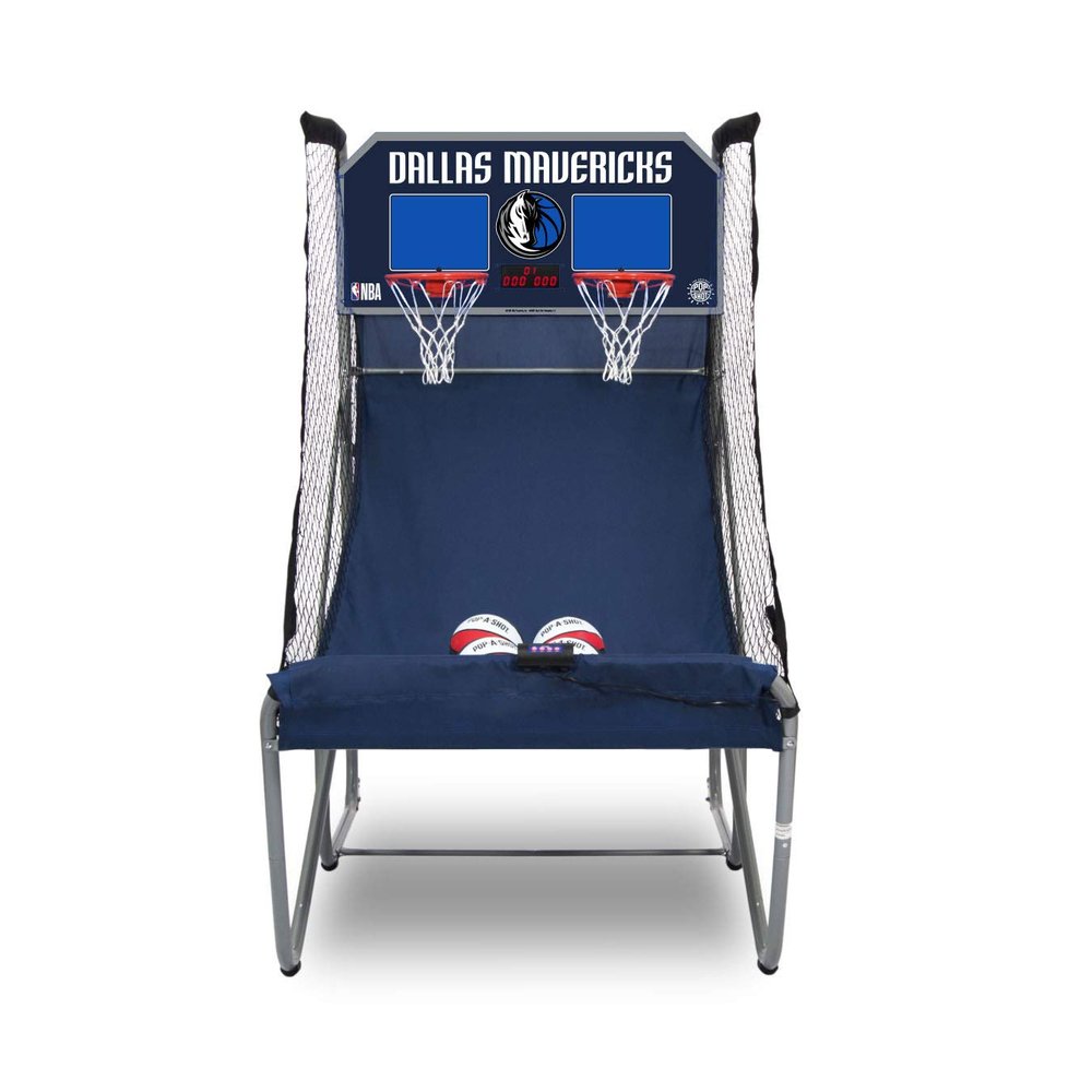 Pop-A-Shot - Home Dual Shot with Dallas Mavericks NBA Graphics l Sensor Scoring l 16 Game Modes l 7 Balls l Foldable Storage l for All NBA Fans