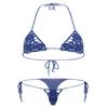 ACSUSS Women Floral Handmade Crochet Lingerie Suit Hollow Out Bikini Set Two-Piece Micro Swimsuit Blue M view 1