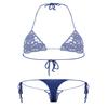 ACSUSS Women Floral Handmade Crochet Lingerie Suit Hollow Out Bikini Set Two-Piece Micro Swimsuit Blue M view 2
