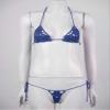 ACSUSS Women Floral Handmade Crochet Lingerie Suit Hollow Out Bikini Set Two-Piece Micro Swimsuit Blue M view 3