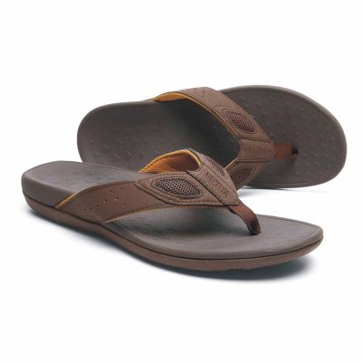 MEGNYA Mens Flip Flops Orthotic Sandals with Arch Support for Flat Feet Plantar Fasciitis Comfortable Indoor Outdoor Toe Post Slippers Brown Size 9
