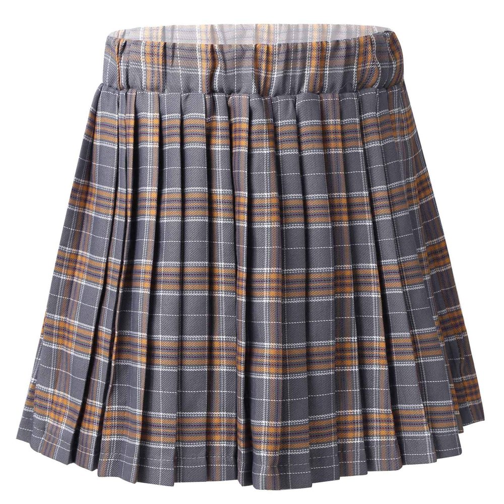 easyforever Kids Girls Knee Length Summer Skater Skirt Elastic Waist Pleated A-line Skirt School Uniform Grey 4