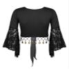 easyforever Womens Lace Flared Sleeves Knot Front Shawl Glitter Bead Tassel Belly Dance Top Dancewear Black X-Large view 4