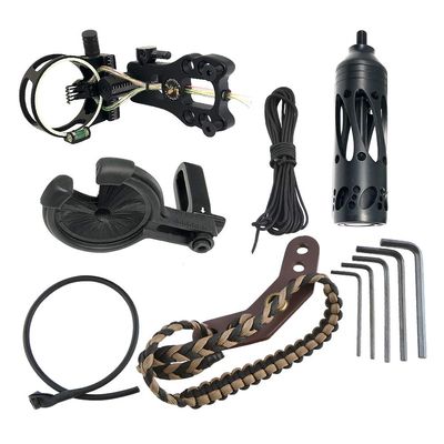 SHARROW Archery Accessories Combo Set Compound Bow Shooting Hunting Set 5 Pin Bow Sight, Arrow Rest, Stabilizer,Braided Bow Sling,Peep Sight,D-Loop for Target Shooting Training (Black)