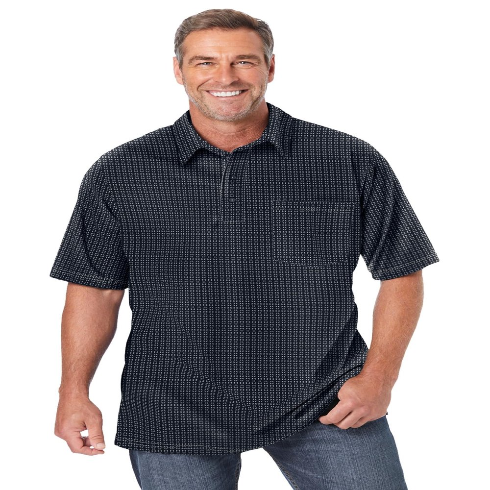 KingSize Men's Big & Tall Lightweight Jersey Polo - XL, Black Geo