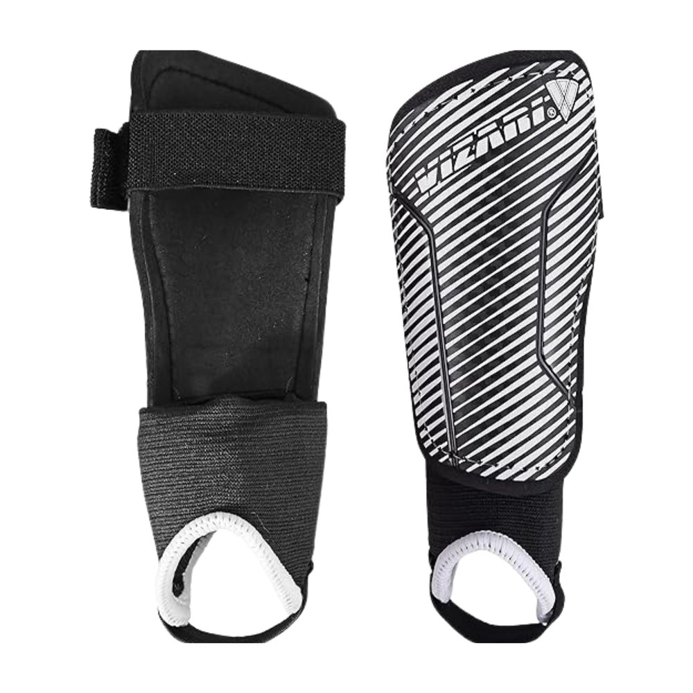 Vizari Matera Soccer Shin Guards | Shinguards for Adults and Kids with Ankle Protection (Black/White, Medium)